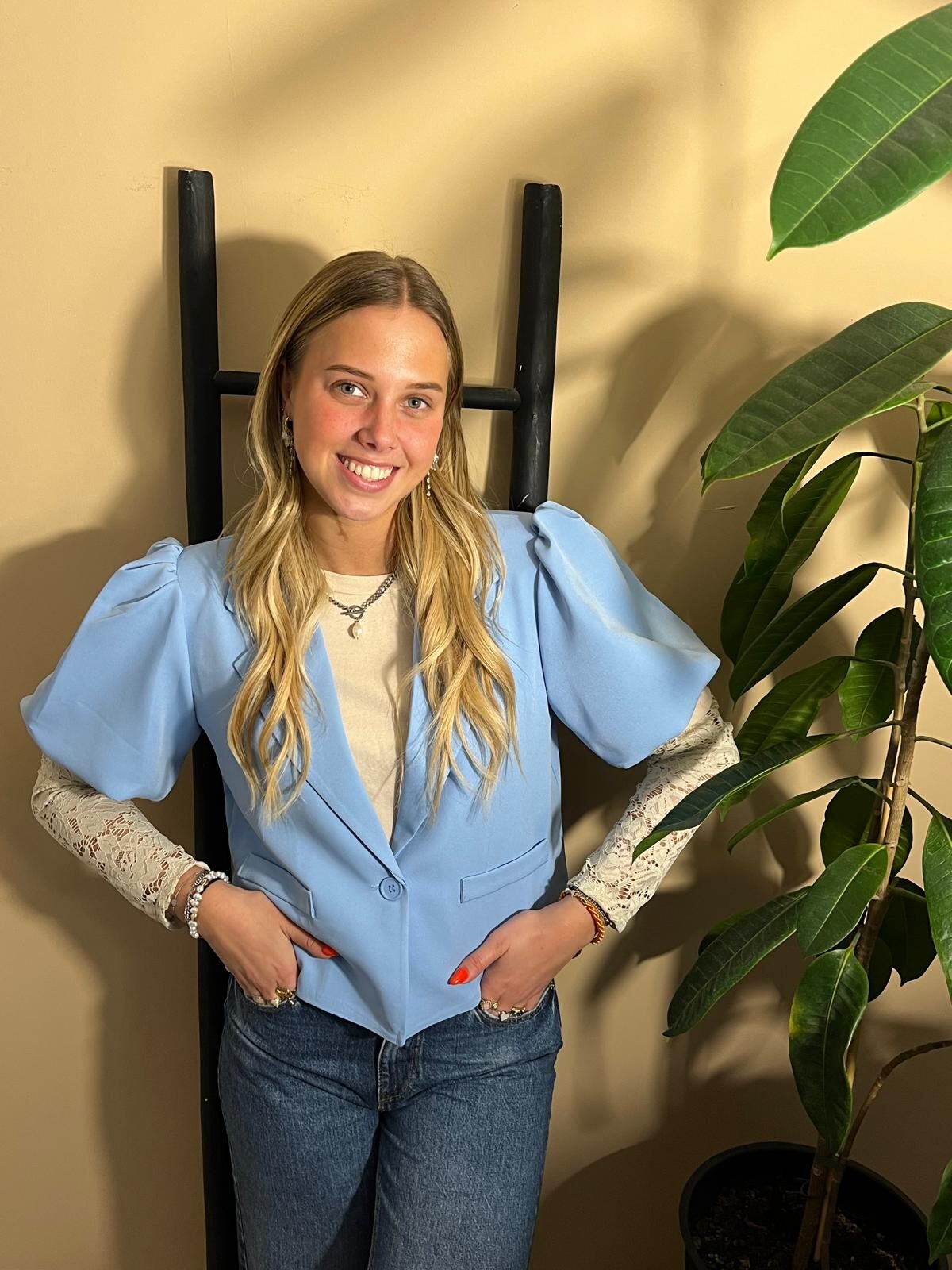 Dames blazer short blauw