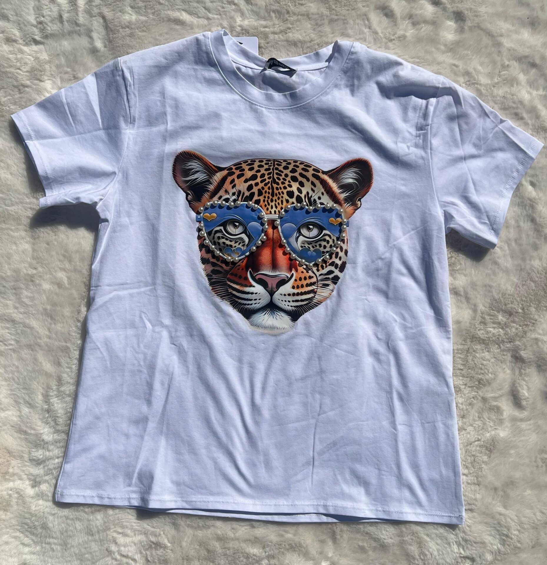 Dames T-shirt met gekleurde panterbril Blauw - Afbeelding 2