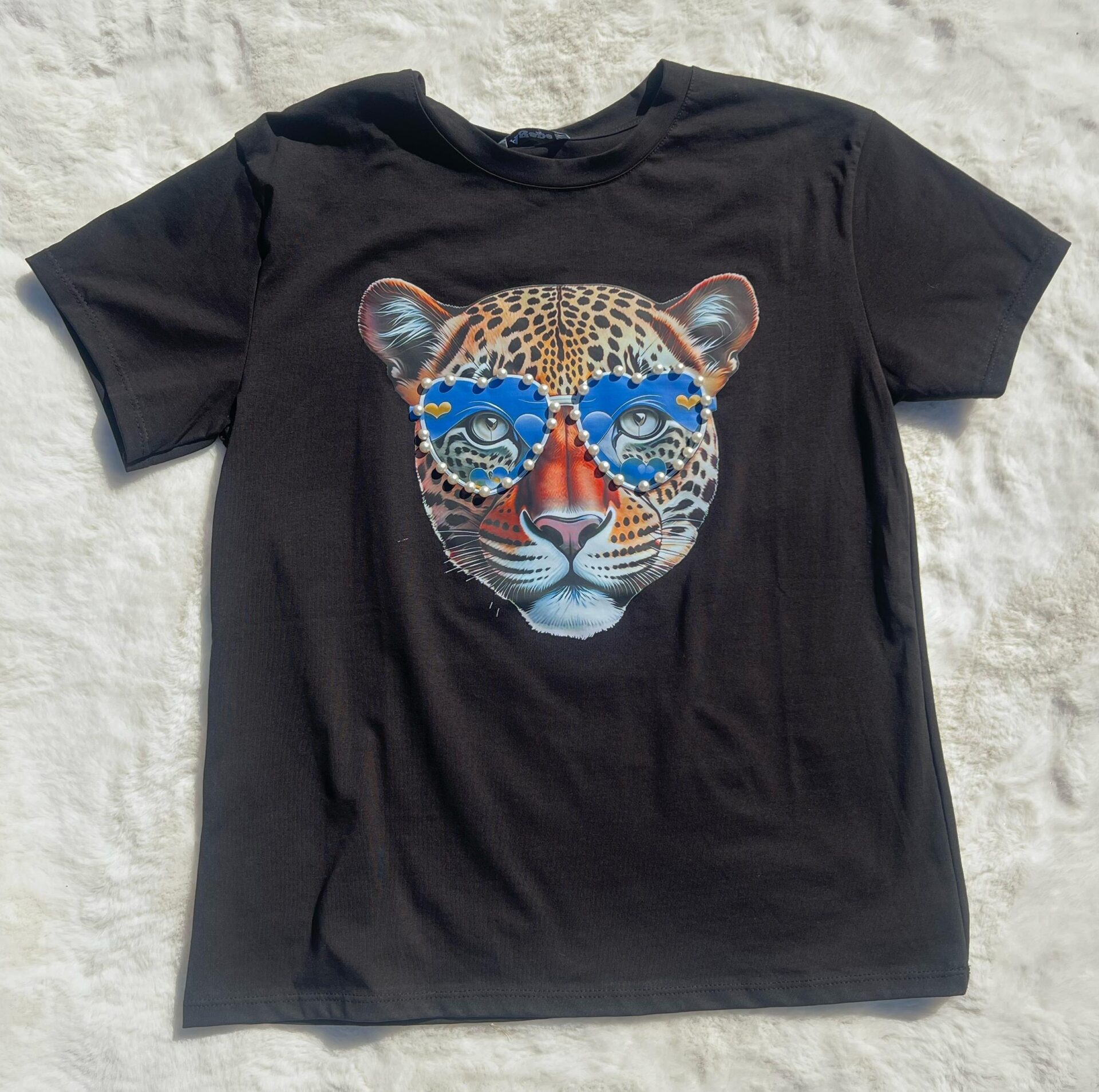 Dames T-shirt met gekleurde panterbril Blauw - Afbeelding 3