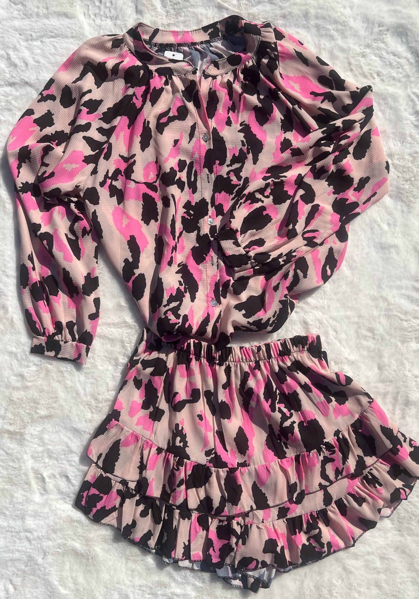 Panterprint Dames set met broekrok licht roze