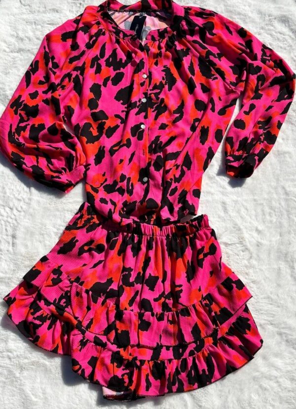 Panterprint Dames set met broekrok Donker roze