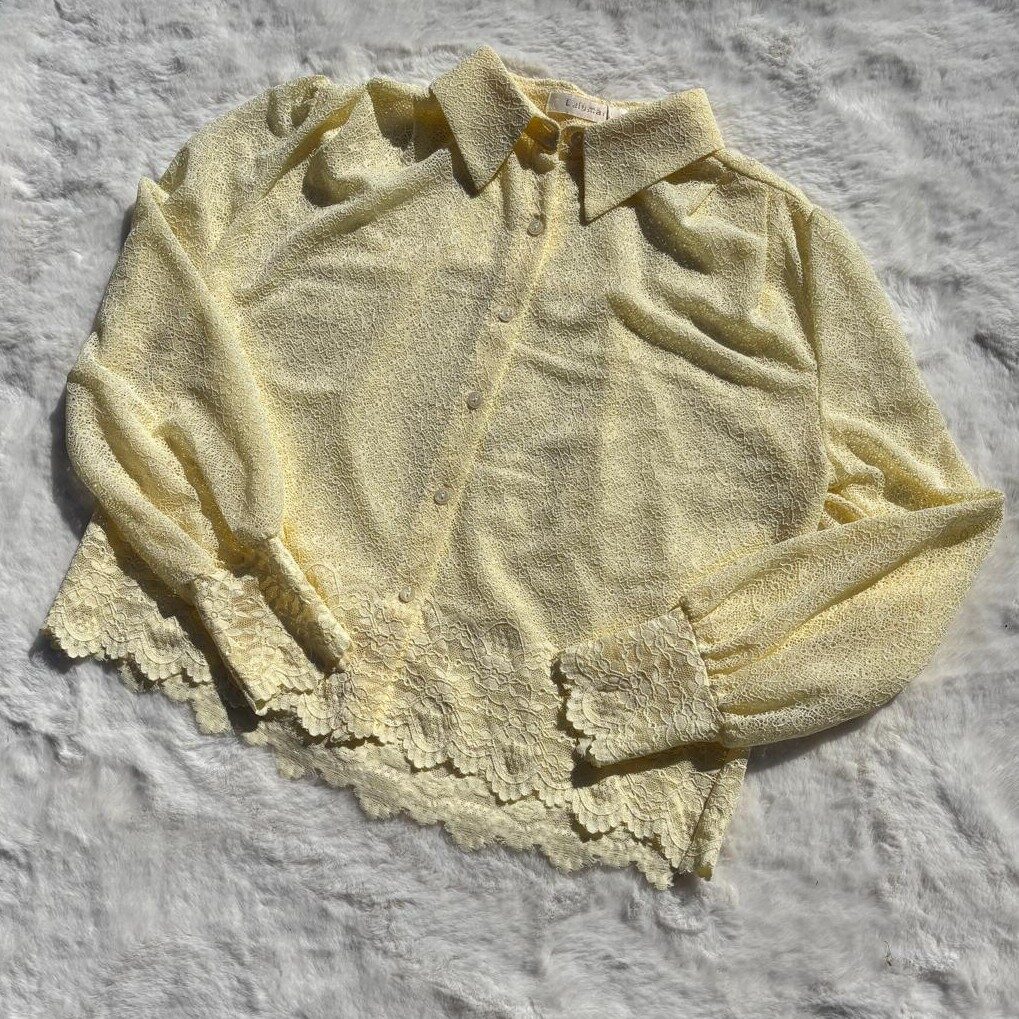 Blousje met kantenlook Stretch Geel