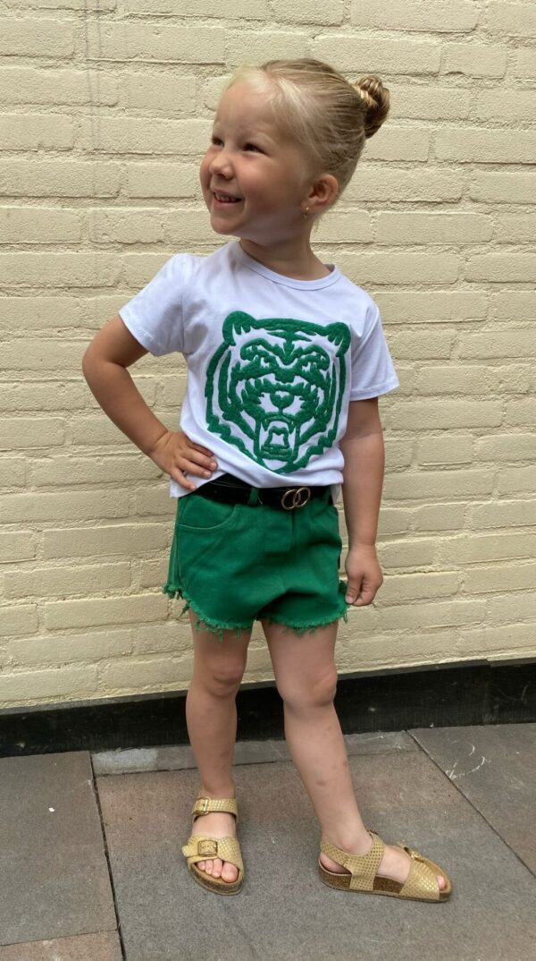 Girls set groene short met tijger t-hirt