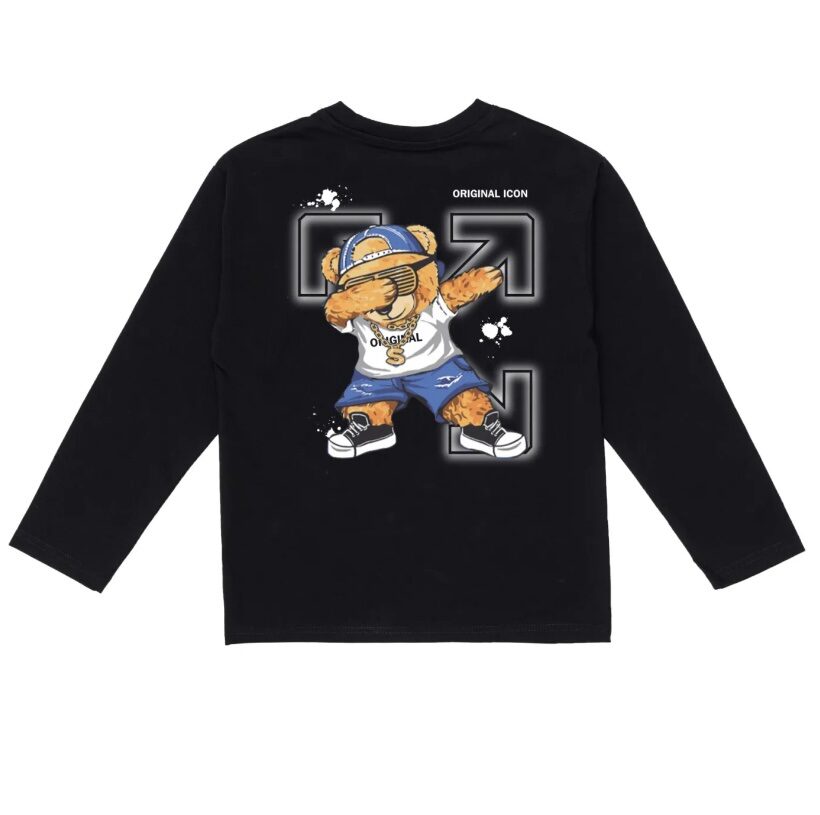 Boys Longsleeve “Street Dabbing Bear” – Black